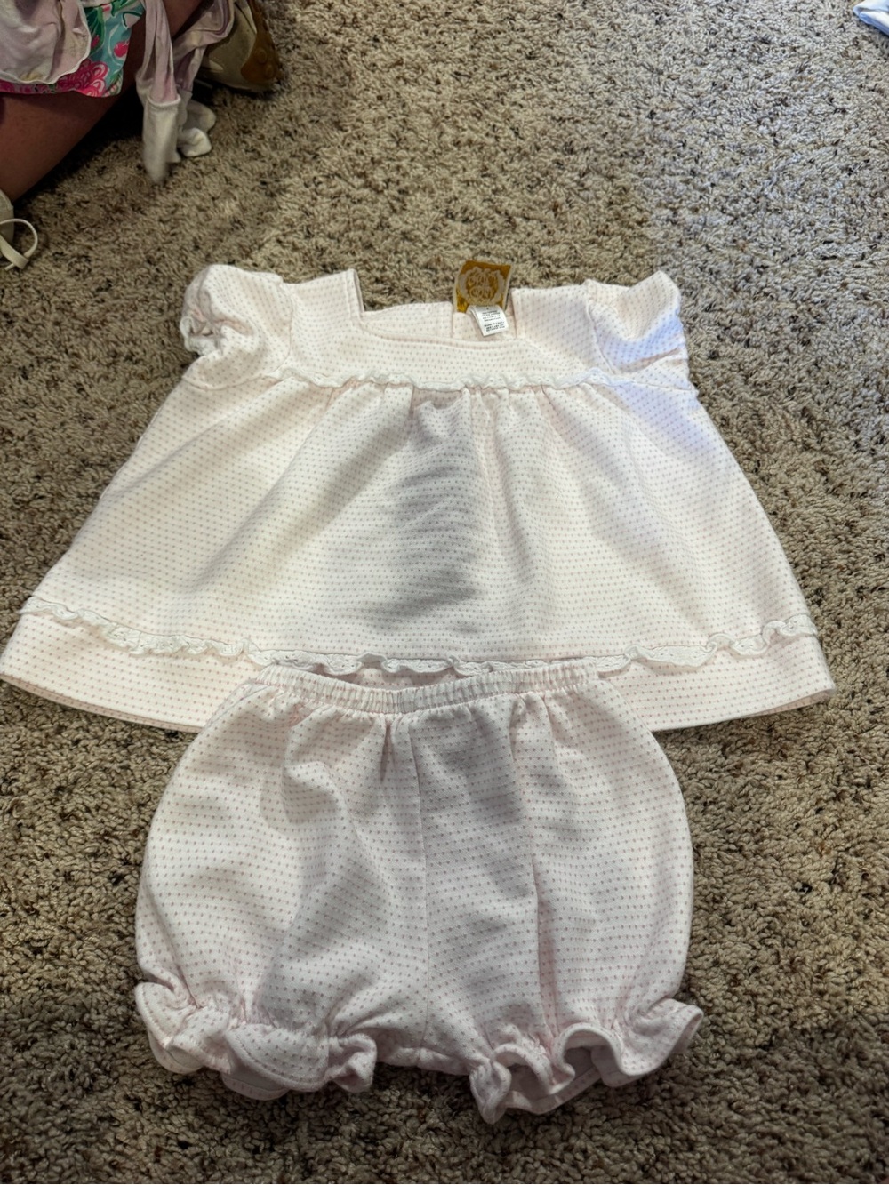 The Beaufort Bonnet Company Pale Pink Dot Baby Top & Bloomer Set